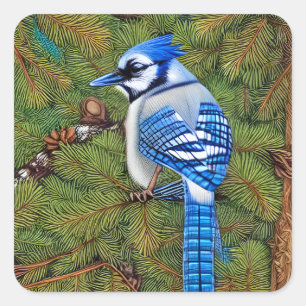 Hübsch Wilderness Blue Jay Quadratischer Aufkleber