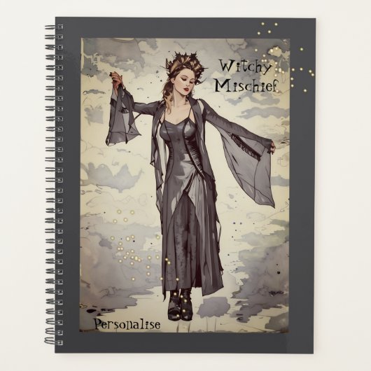 Hübsch Witchy Mischief Fun Zitat Grau Journal Planer (Vorderseite)