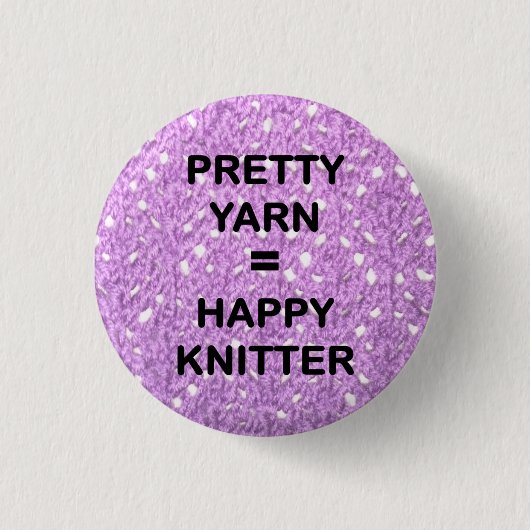 "HÜBSCH YARN = GLÜCKLICHER KNITTER" BUTTON (Vorderseite)