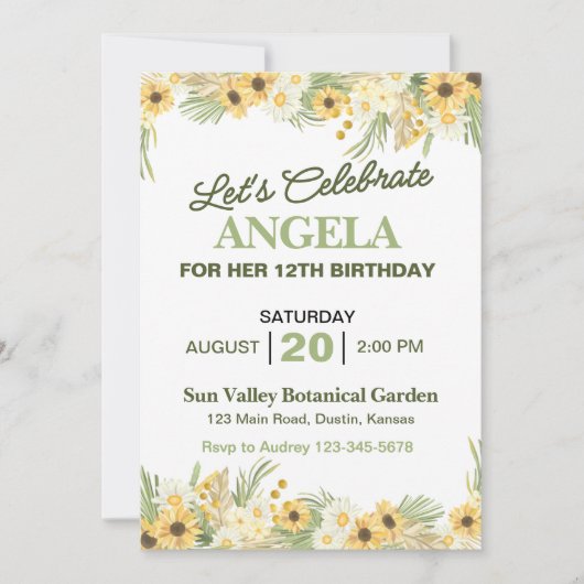 Hübsch Yellow Daisy Geburtstagsparty Einladung (Vorderseite)