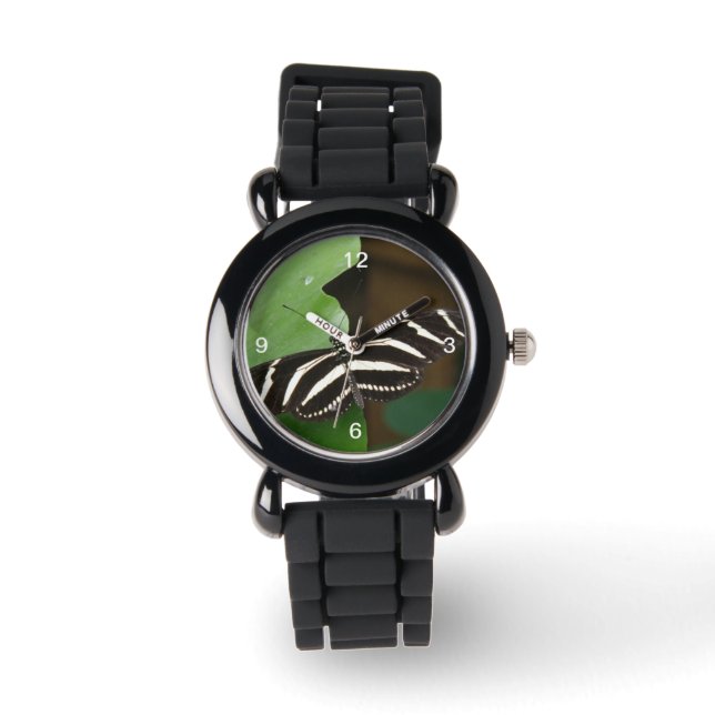 Hübsch Zebra Longwing Butterfly Glitzern Watch Armbanduhr (Vorderseite)