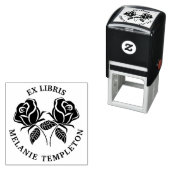 Hübsche 2 Rose Silhouette Ex Libris Round Book Nam Permastempel (Beispiel)