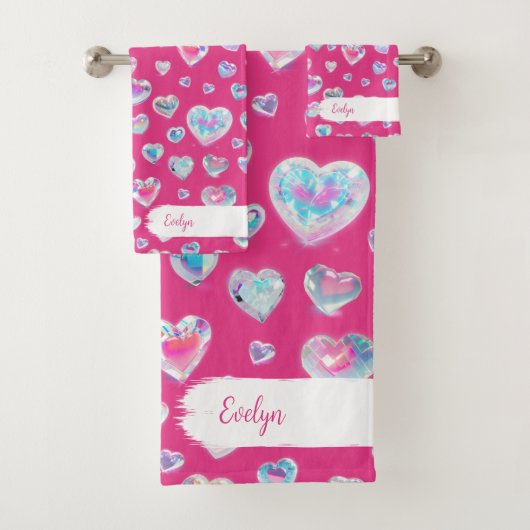 Hübsche 3D-Funkelnd Kristall-Edelstein-herzen auf Badhandtuch Set (Insitu)