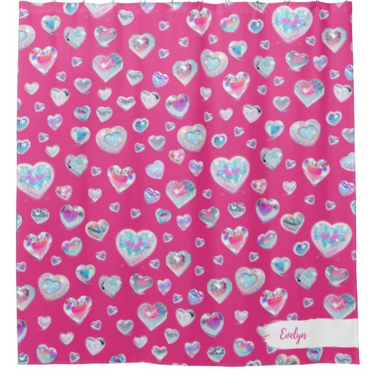 Hübsche 3D-Funkelnd Kristall-Edelstein-herzen auf Duschvorhang (Vorderseite)