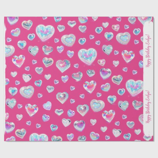 Hübsche 3D-Funkelnd Kristall-Edelstein-herzen auf Geschenkpapier (Flach)