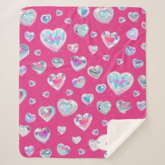 Hübsche 3D-Funkelnd Kristall-Edelstein-herzen auf Sherpadecke (Vorderseite)