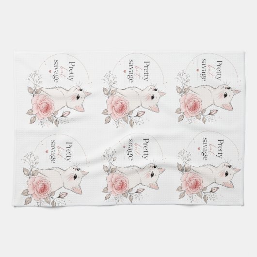 Hübsche aber wilde Kawaii Katze Rose Handtuch (Horizontal)