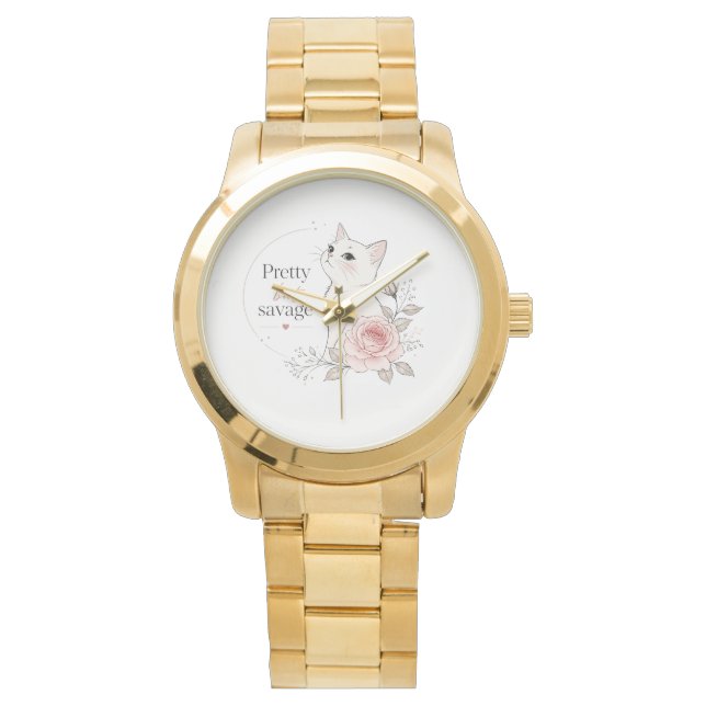 Hübsche aber wilde weiße Katze Rose Uhr (Vorderseite)