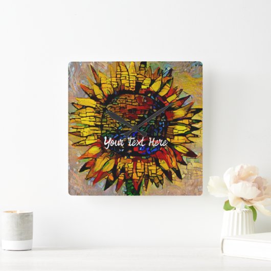 Hübsche Abstrakte Sonnenblumenmalerei Quadratische Wanduhr (Zuhause)