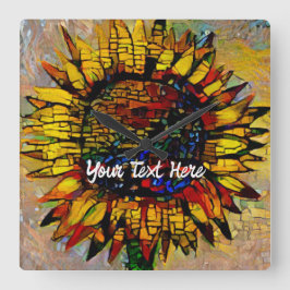 Hübsche Abstrakte Sonnenblumenmalerei Quadratische Wanduhr
