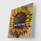 Hübsche Abstrakte Sonnenblumenmalerei Quadratische Wanduhr (Winkel)