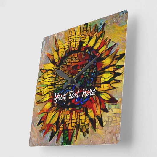 Hübsche Abstrakte Sonnenblumenmalerei Quadratische Wanduhr (Winkel)