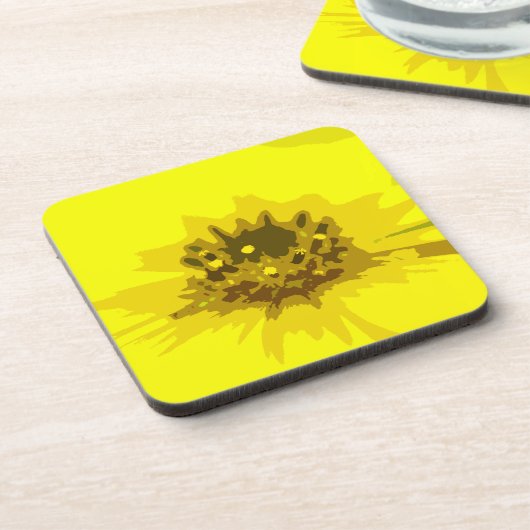 Hübsche Abstrakte Vivid Yellow Daisy Blume Getränkeuntersetzer (Linke Seite)