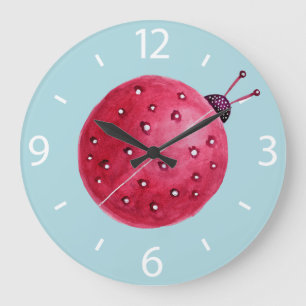Hübsche Abstrakte Wasserfarbe Ladybug Kinder Große Wanduhr