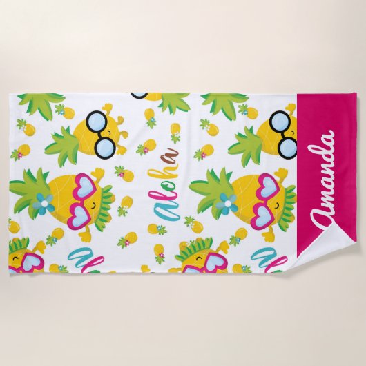 Hübsche Ananas Aloha Girly Strandtuch (Vorderseite)