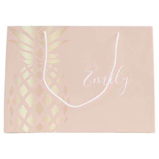 Hübsche Ananas aus Kupfer, Rose aus Gold und Rosa Große Geschenktüte (Vorderseite)