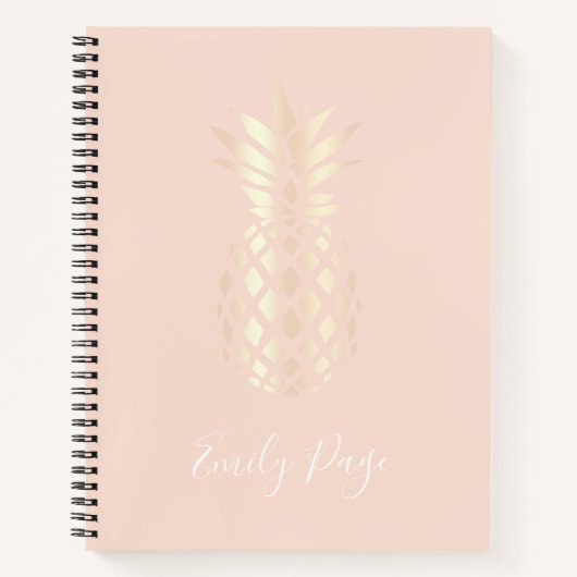 Hübsche Ananas aus Kupfer, Rose aus Gold und Rosa Notizblock (Vorderseite)