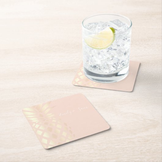 Hübsche Ananas aus Kupfer, Rose aus Gold und Rosa Rechteckiger Pappuntersetzer (Vor Ort)