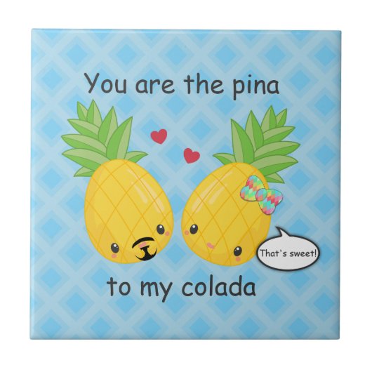 Hübsche Ananas Tropisches Pina Colada Romantisch Fliese (Vorderseite)