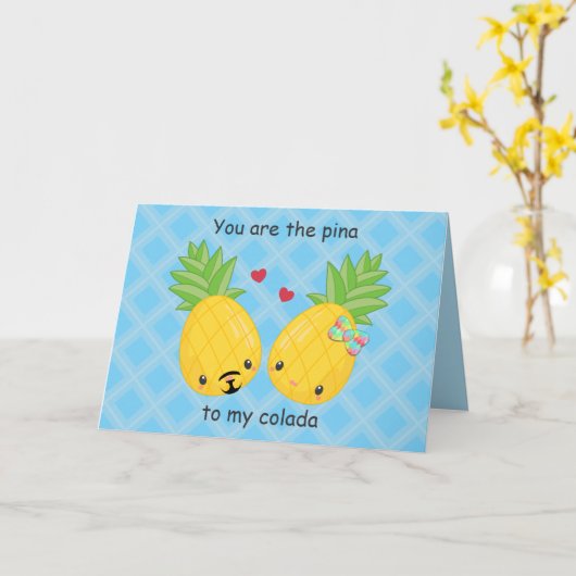 Hübsche Ananas Tropisches Pina Colada Romantisch Karte (Gelbe Blume)