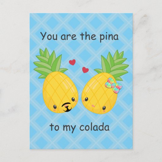 Hübsche Ananas Tropisches Pina Colada Romantisch Postkarte (Vorderseite)