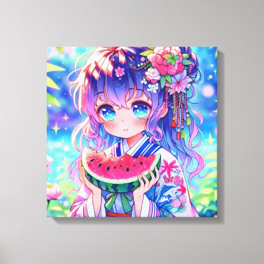 Hübsche Anime Girl Eating Leinwanddruck (Vorderseite)