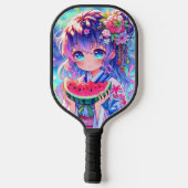 Hübsche Anime Girl Eating Pickleball Schläger (Rückseite)