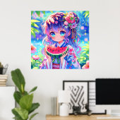 Hübsche Anime Girl Eating Poster (Heimbüro)
