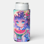 Hübsche Anime Girl Eating Selters Dosenkühler (Seltzer Rückseite)