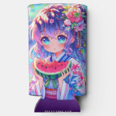 Hübsche Anime Girl Eating Selters Dosenkühler (Rückseite)