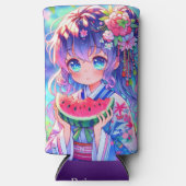 Hübsche Anime Girl Eating Selters Dosenkühler (Vorderseite)