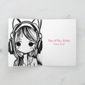 Hübsche Anime Girl in Fuchsohren Balloons Geburtst Karte (Innenseite)