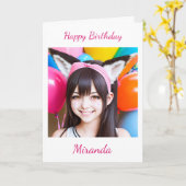 Hübsche Anime Girl in Fuchsohren Balloons Geburtst Karte (Gelbe Blume)