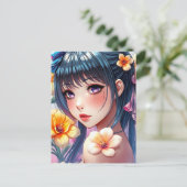 Hübsche Anime Girl mit Affodien | Behalt in Touch Postkarte (Stehend Vorderseite)