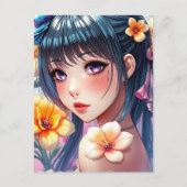Hübsche Anime Girl mit Affodien | Behalt in Touch Postkarte (Vorderseite)