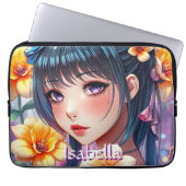 Hübsche Anime Girl mit Affodien Personalisiert Laptopschutzhülle (Vorderseite)