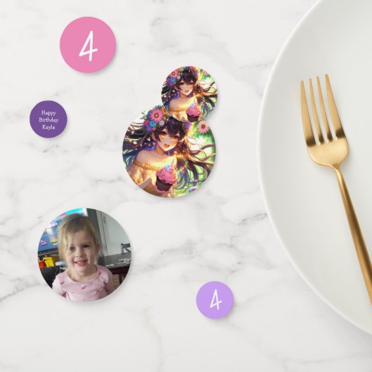 Hübsche Anime Girl mit Cupcake Geburtstag Konfetti (Gruppe)