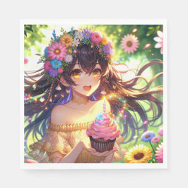 Hübsche Anime Girl mit Cupcake Geburtstag Serviette