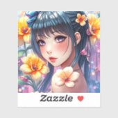 Hübsche Anime Girl mit Lila Augen Aufkleber (Blatt)