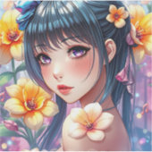 Hübsche Anime Girl mit Lila Augen Aufkleber (Vorderseite)