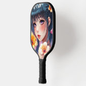 Hübsche Anime Girl mit Lila Augen Personalisiert Pickleball Schläger (Links)