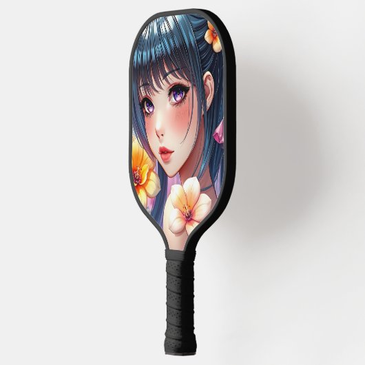 Hübsche Anime Girl mit Lila Augen Personalisiert Pickleball Schläger (Links)