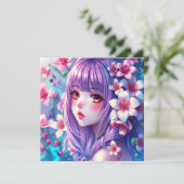 Hübsche Anime Girl mit Lila Haar Karte (Stehend Vorderseite)