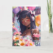 Hübsche Anime Girl of Color Personalisiert Geburts Karte (Vorderseite)