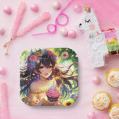 Hübsche Anime Girl's Birthday Cupcake Pappteller (Party)