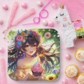 Hübsche Anime Girl's Birthday Cupcake Pappteller (Party)