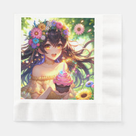 Hübsche Anime Girl's Birthday Cupcake Serviette