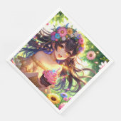 Hübsche Anime Girl's Birthday Cupcake Serviette (Ecke)