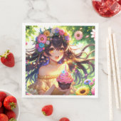 Hübsche Anime Girl's Birthday Cupcake Serviette (Beispiel)