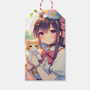 Hübsche Anime Holding Kitten Girl's Birthday Geschenkanhänger